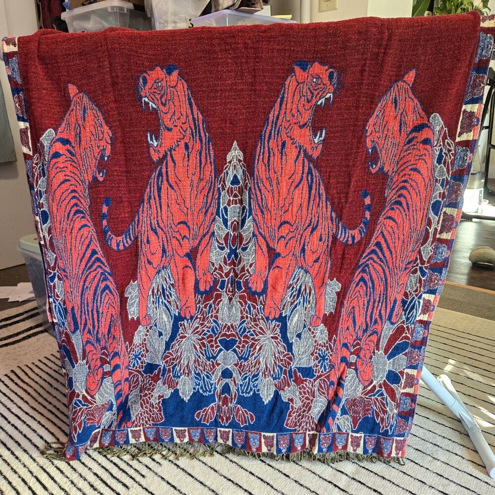 Reversible Tibetan Bengal‎ Tiger Jungalow Print Blanket Shawl Throw 36" x 69"